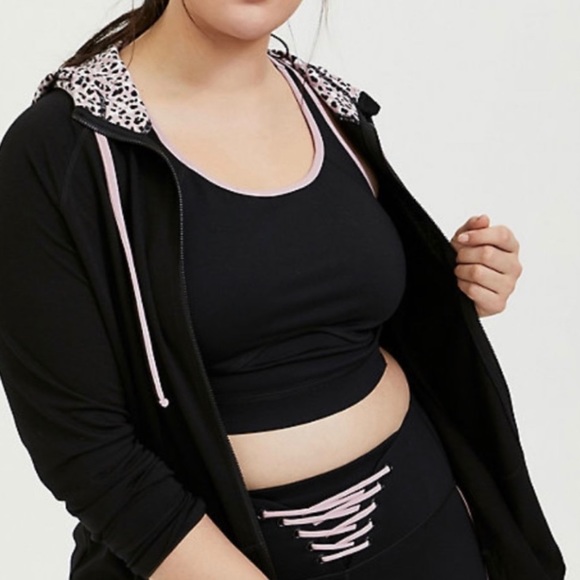 Torrid Women’s Zip Up Black & Leopard Relaxed Active Hoodie Sweater Size 1X - Picture 3 of 9